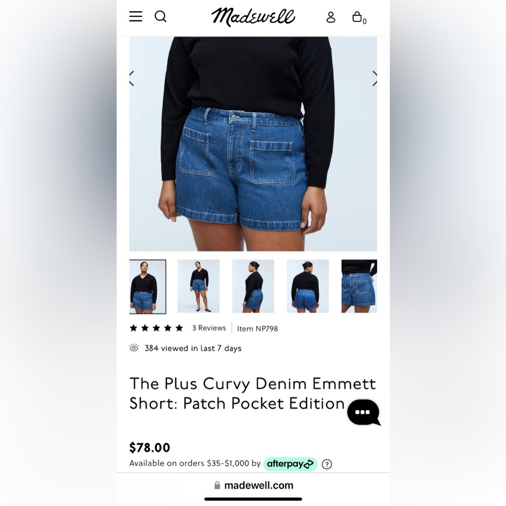 NWT Madewell Curvy Patch Pocket Denim Shorts
